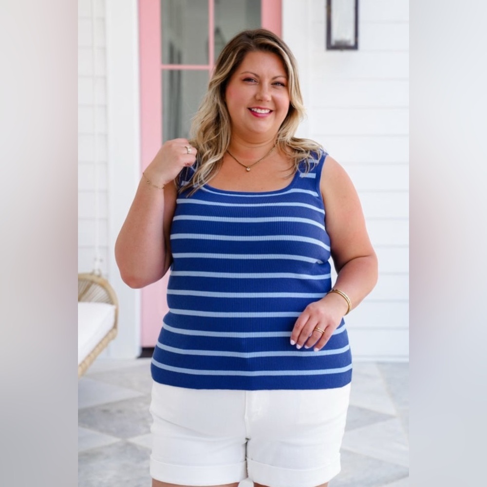 White Birch Deep Blue and Sky Blue Striped Top